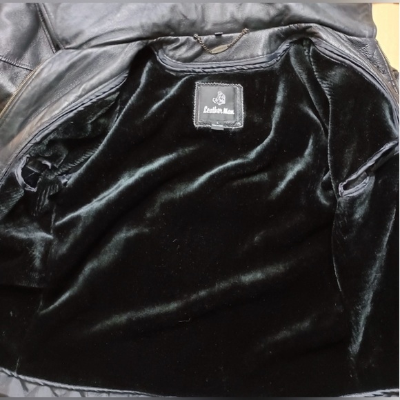 Leather Man Vintage Genuine Leather Zip Up Moto Bomber Hooded Jacket Coat Large - Picture 9 of 13